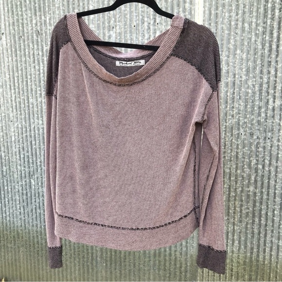 Michael Stars Purple Reversible Waffle Knit Sweater Thermal Fall Top Loose Fit S - Picture 1 of 8